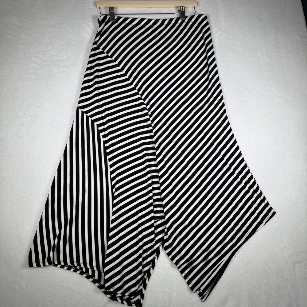 Chicos Striped Asymmetric Handkerchief Hem Midi Skirt Black White Size 1 M - Picture 3 of 9